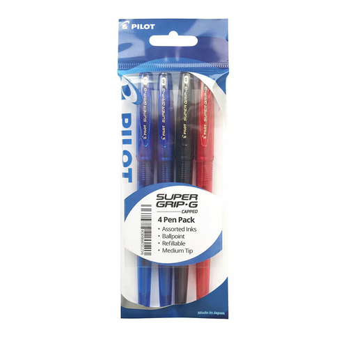 PILOT SUPER GRIP G STICK BALLPOINT MEDIUM ASSORTED 4PK